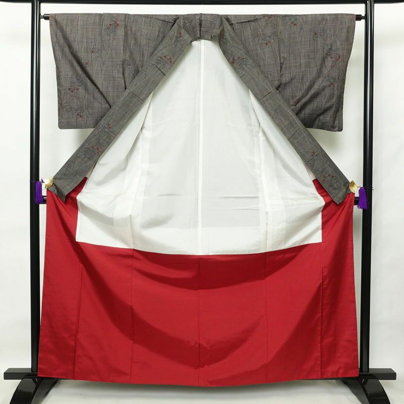 紬 正絹 幾何学柄・抽象柄 袷仕立て 身丈163.5cm 裄丈63.5cm 茶_画像3