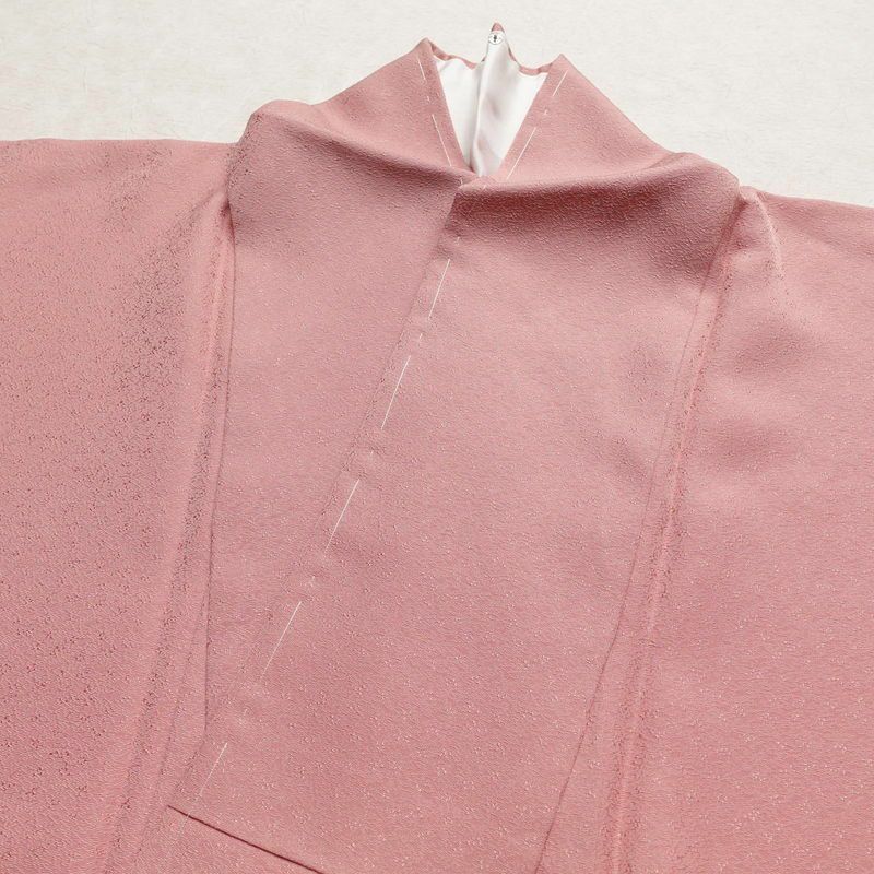 色無地 美品 草木染 落款入り しつけ糸付き 一つ紋付き 正絹 無地 袷仕立て 身丈162.5cm 裄丈67cm ピンク_画像15