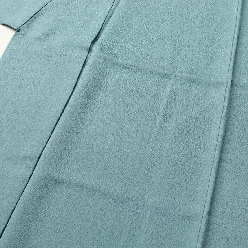 色無地 良品 一つ紋付き 正絹 木の葉・植物柄 袷仕立て 身丈151cm 裄丈64cm 青・紺_画像5