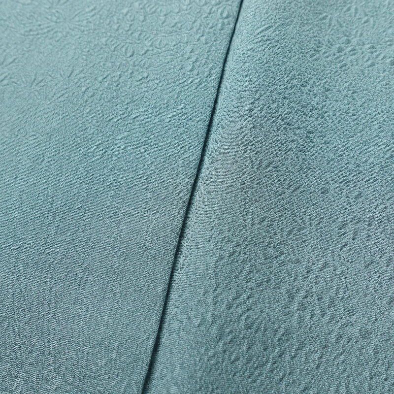 色無地 良品 一つ紋付き 正絹 木の葉・植物柄 袷仕立て 身丈151cm 裄丈64cm 青・紺_画像8