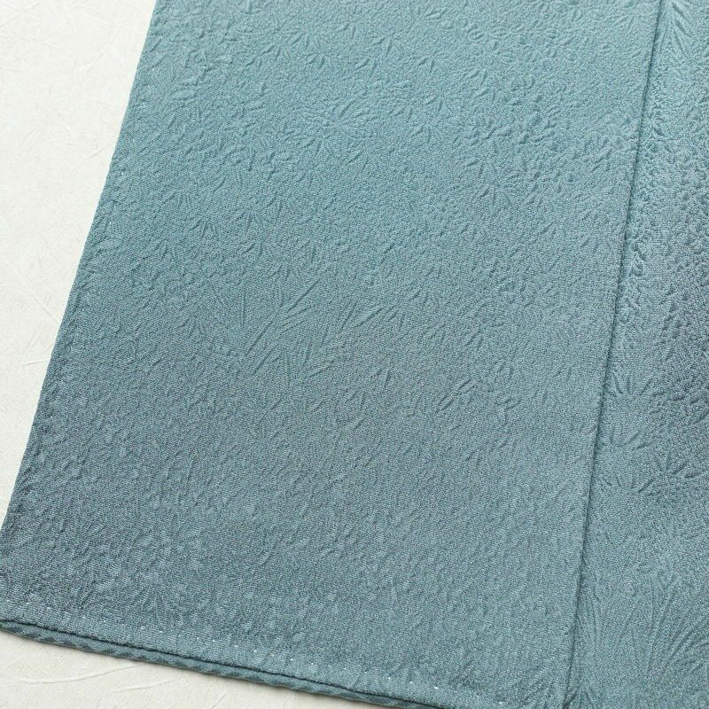 色無地 良品 一つ紋付き 正絹 木の葉・植物柄 袷仕立て 身丈151cm 裄丈64cm 青・紺_画像11