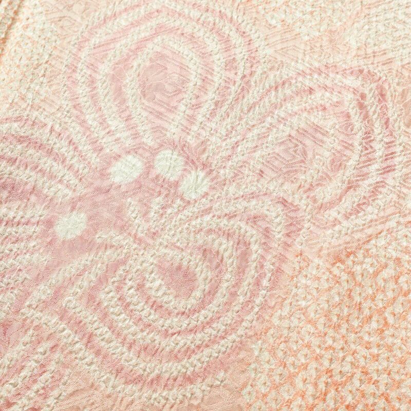 付け下げ しつけ糸付き 絞り 正絹 花柄 袷仕立て 身丈163.5cm 裄丈66cm ピンク_画像6