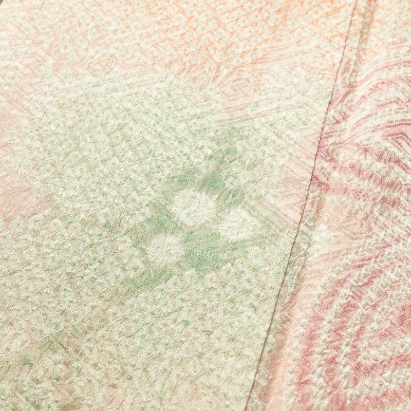 付け下げ しつけ糸付き 絞り 正絹 花柄 袷仕立て 身丈163.5cm 裄丈66cm ピンク_画像8