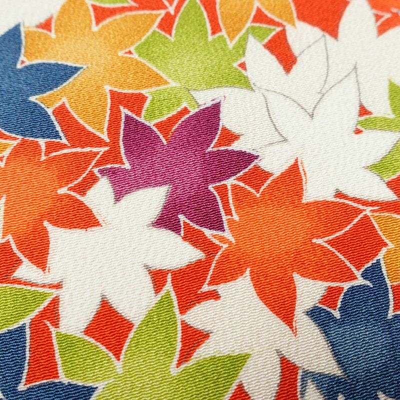 小紋 良品 縮緬 正絹 木の葉・植物柄 袷仕立て 身丈157.5cm 裄丈66cm 紅葉 橙_画像7