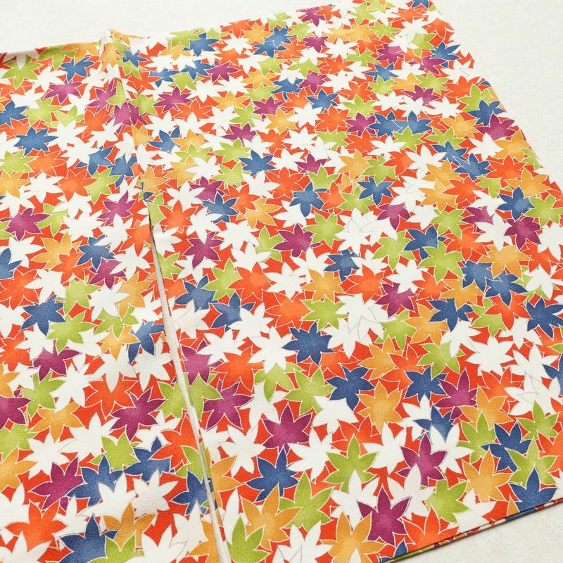 小紋 良品 縮緬 正絹 木の葉・植物柄 袷仕立て 身丈157.5cm 裄丈66cm 紅葉 橙_画像11