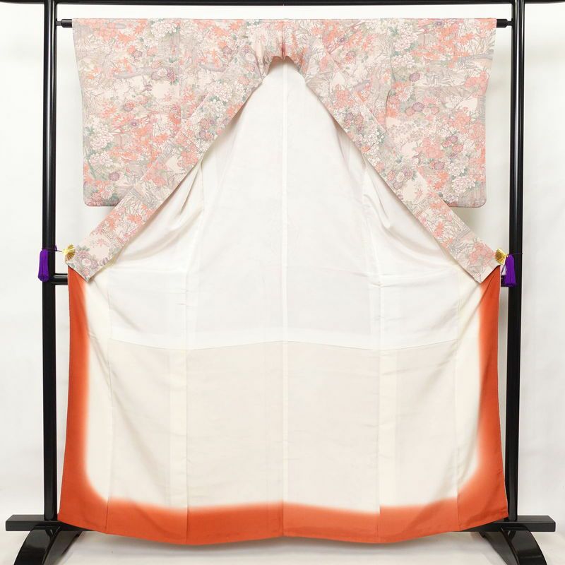 小紋 縮緬 正絹 花柄 袷仕立て 身丈162cm 裄丈64cm ピンク_画像3