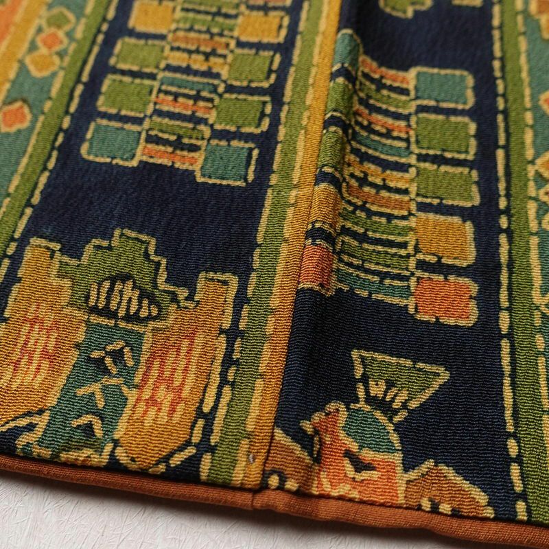 小紋 縮緬 正絹 幾何学柄・抽象柄 袷仕立て 身丈155cm 裄丈64cm 青・紺_画像8