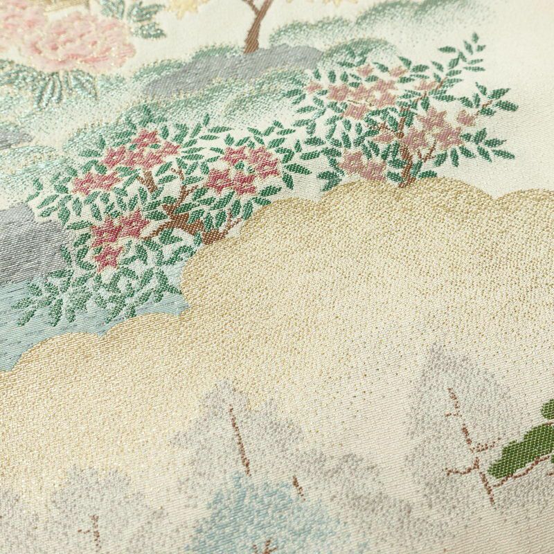 色留袖 良品 しつけ糸付き 一つ紋付き 正絹 風景柄 袷仕立て 身丈162.5cm 裄丈65cm ベージュ_画像7