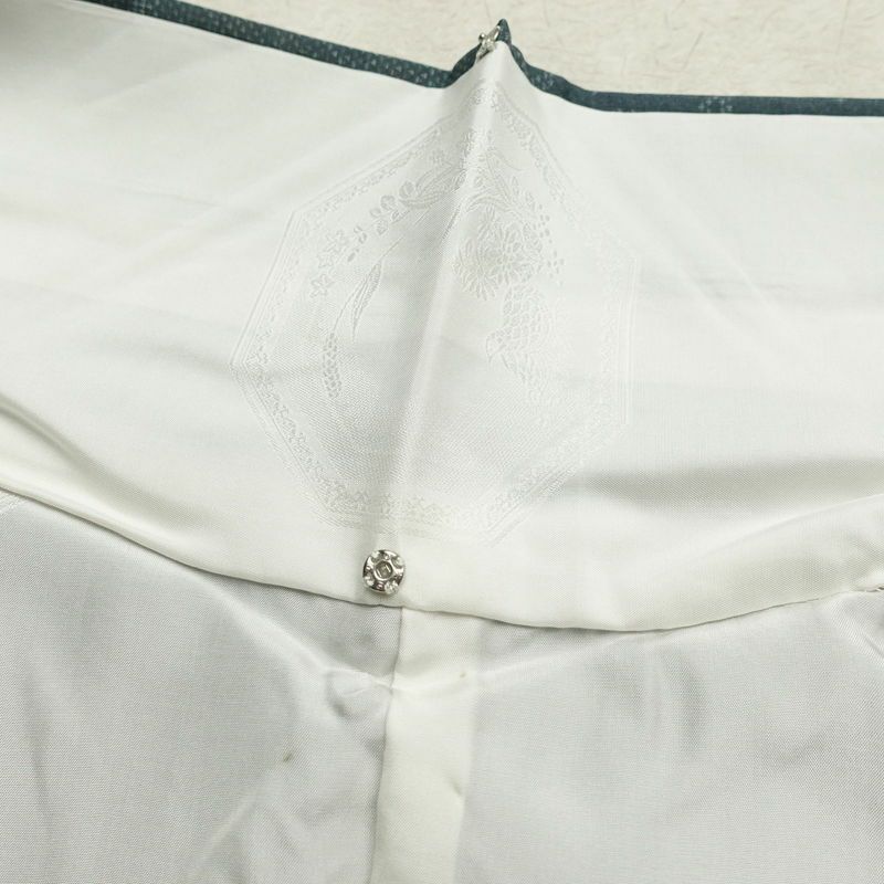 紬 良品 正絹 幾何学柄・抽象柄 袷仕立て 身丈160cm 裄丈65cm 一部しつけ糸付き 緑・うぐいす色_画像17