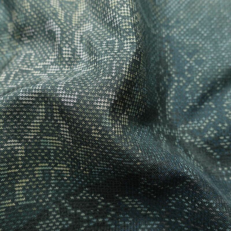 紬 良品 正絹 幾何学柄・抽象柄 袷仕立て 身丈160cm 裄丈65cm 一部しつけ糸付き 緑・うぐいす色_画像20