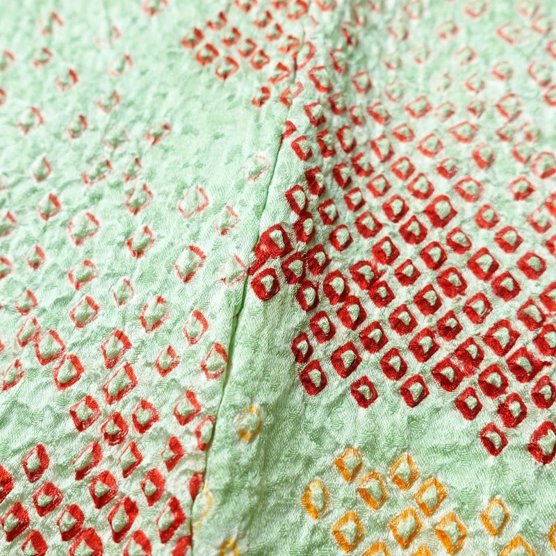 小紋 良品 絞り 正絹 古典柄 袷仕立て 身丈172cm 裄丈69.5cm 一部しつけ糸付き 緑・うぐいす色_画像8