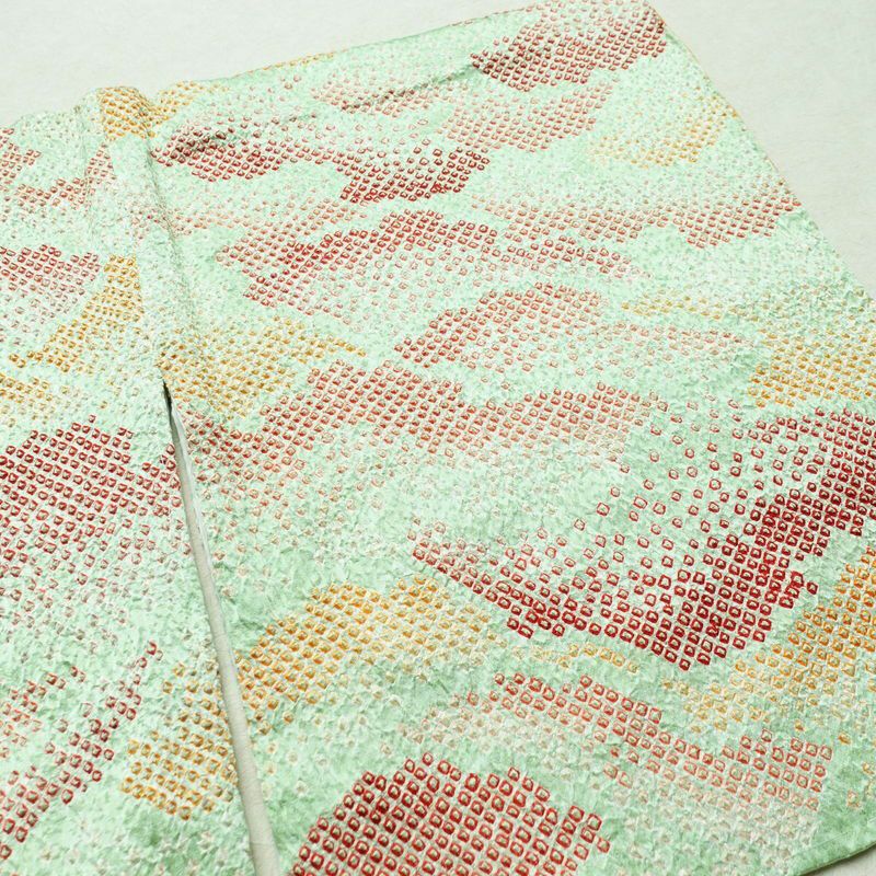 小紋 良品 絞り 正絹 古典柄 袷仕立て 身丈172cm 裄丈69.5cm 一部しつけ糸付き 緑・うぐいす色_画像12