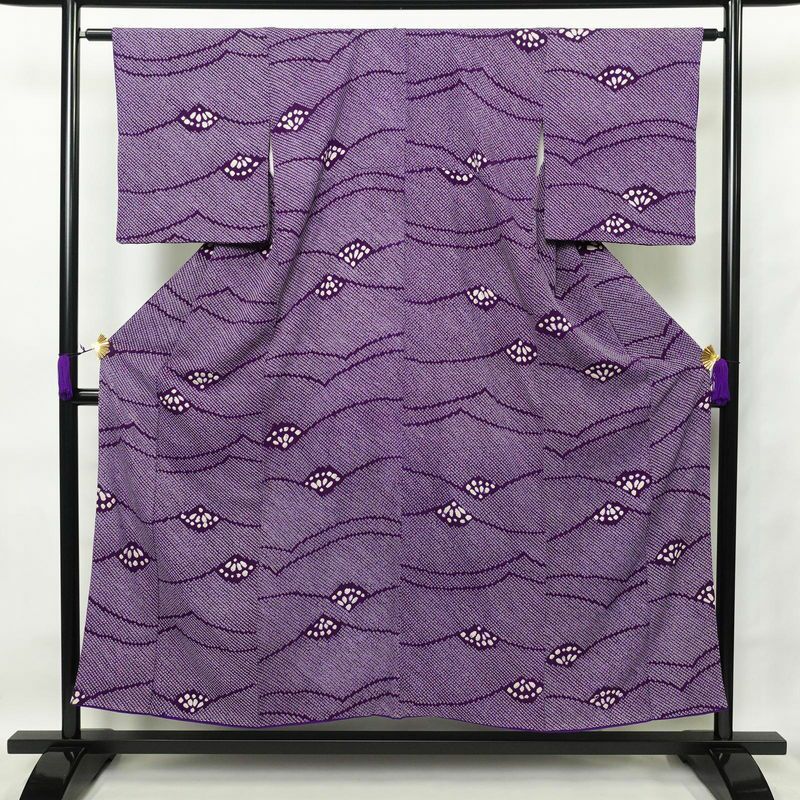 小紋 絞り 正絹 古典柄 袷仕立て 身丈153cm 裄丈64.5cm 紫・藤色_画像1