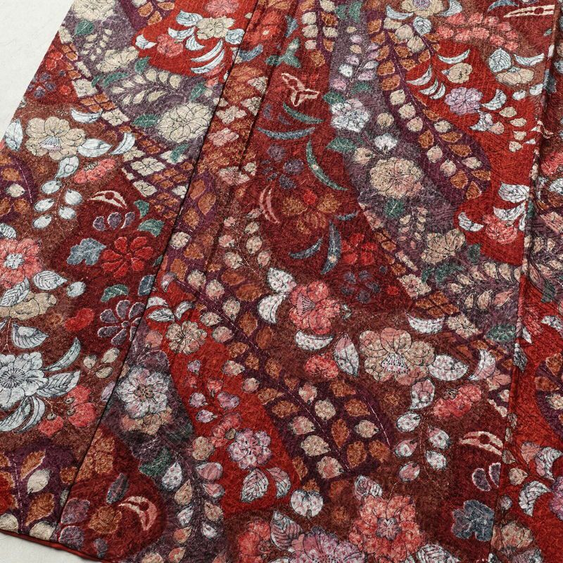 小紋 良品 正絹 花柄 袷仕立て 身丈156.5cm 裄丈63.5cm 辻が花風 赤・朱_画像4