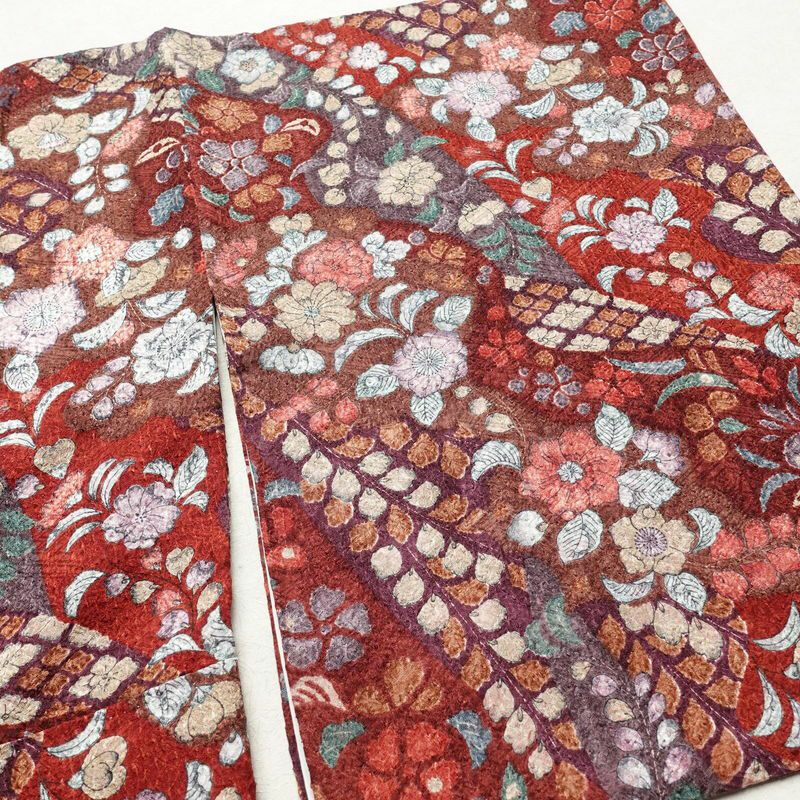 小紋 良品 正絹 花柄 袷仕立て 身丈156.5cm 裄丈63.5cm 辻が花風 赤・朱_画像12