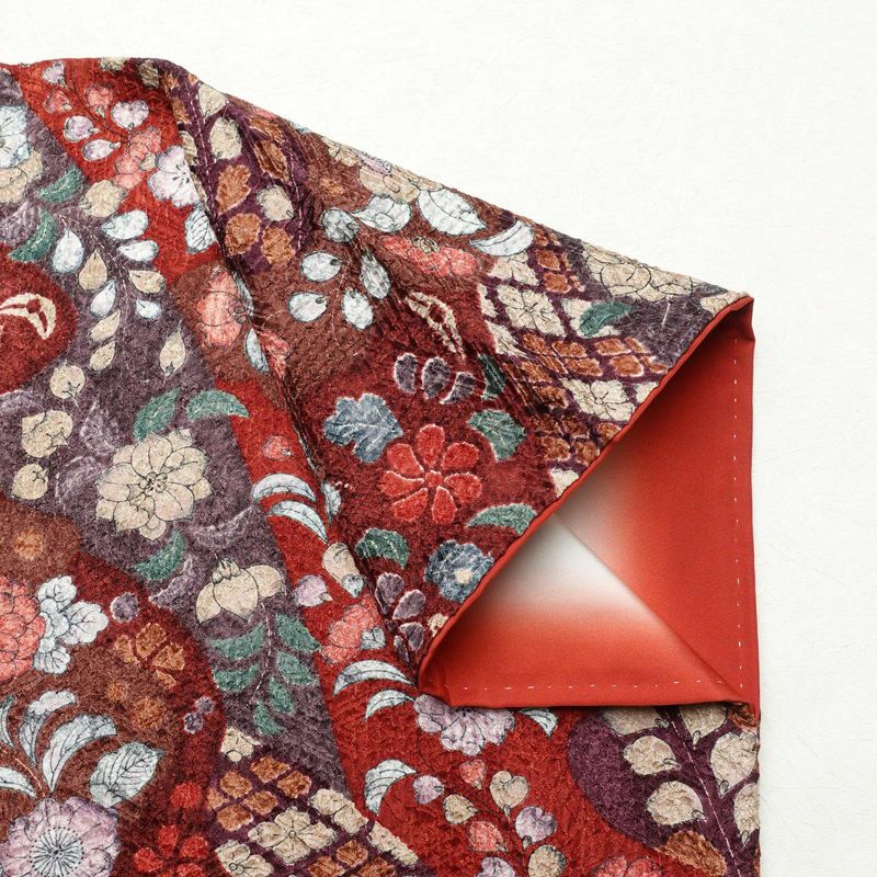 小紋 良品 正絹 花柄 袷仕立て 身丈156.5cm 裄丈63.5cm 辻が花風 赤・朱_画像13