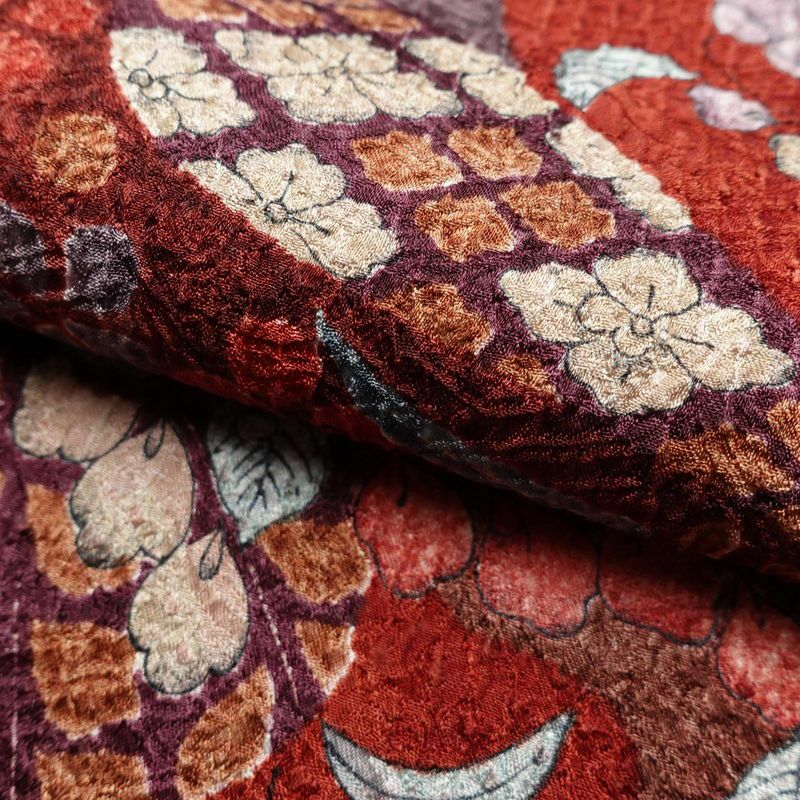 小紋 良品 正絹 花柄 袷仕立て 身丈156.5cm 裄丈63.5cm 辻が花風 赤・朱_画像20