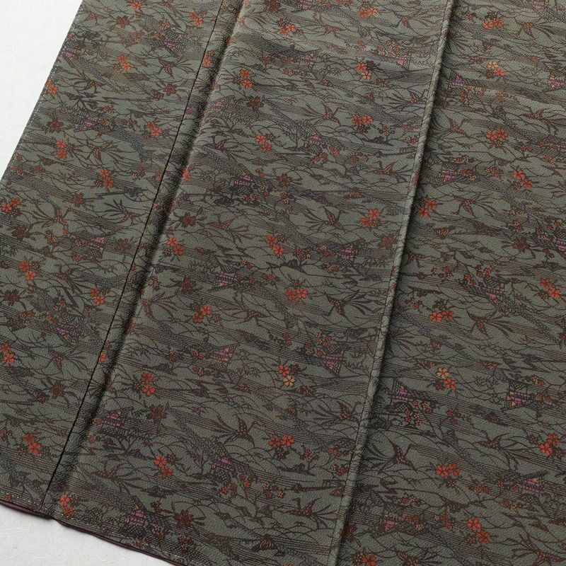 小紋 良品 落款入り 南部幸雄 二代目 縮緬 総柄 正絹 古典柄 袷仕立て 身丈154.5cm 裄丈63.5cm 一部しつけ糸付き 着物 緑・うぐいす色_画像4