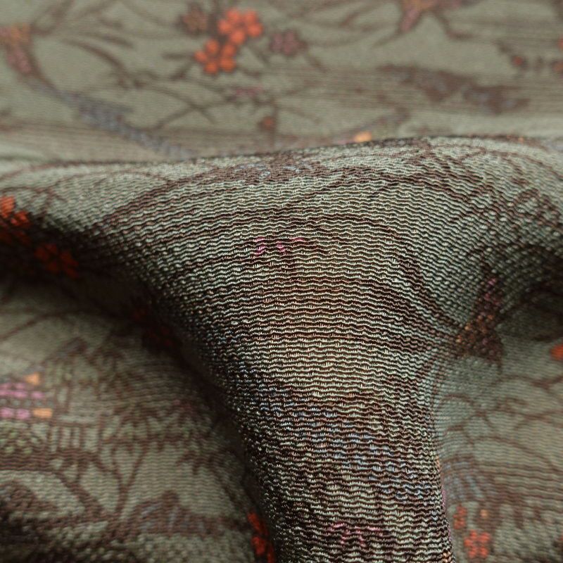 小紋 良品 落款入り 南部幸雄 二代目 縮緬 総柄 正絹 古典柄 袷仕立て 身丈154.5cm 裄丈63.5cm 一部しつけ糸付き 着物 緑・うぐいす色_画像20