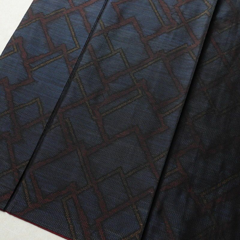 紬 正絹 幾何学柄・抽象柄 袷仕立て 身丈154.5cm 裄丈63cm 着物 青・紺_画像4