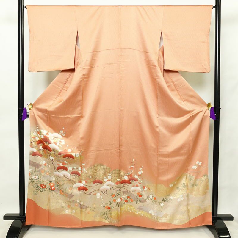 未使用】色留袖 薄ピンク 年代物 作家もの 正絹 三つ紋 翠櫻園 落款 