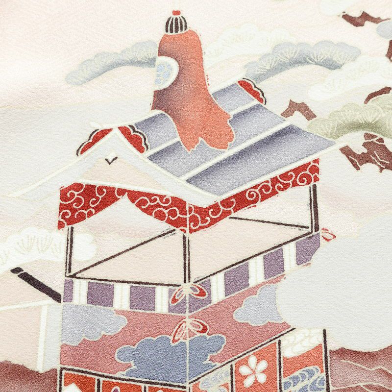 色留袖 良品 一つ紋付き 正絹 古典柄 袷仕立て 身丈156cm 裄丈63.5cm 箔 共八掛 金彩 ピンク_画像12