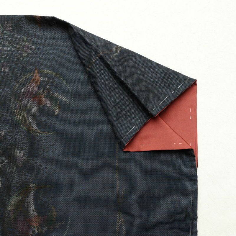 本場大島紬 純泥染 良品 証紙あり しつけ糸付き 正絹 花柄 袷仕立て 身丈163.5cm 裄丈66.5cm 青・紺_画像12