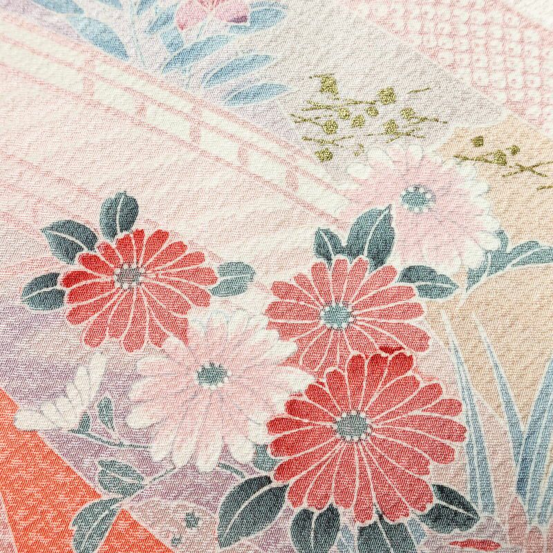 付け下げ 良品 しつけ糸付き 正絹 花柄 袷仕立て 身丈162cm 裄丈65.5cm 箔 ピンク_画像10