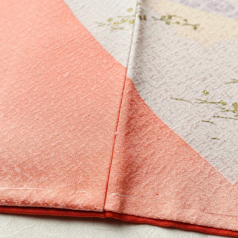 付け下げ 良品 しつけ糸付き 正絹 花柄 袷仕立て 身丈162cm 裄丈65.5cm 箔 ピンク_画像12