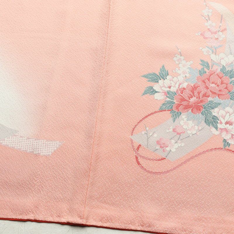 付け下げ 良品 しつけ糸付き 正絹 花柄 袷仕立て 身丈162cm 裄丈65.5cm 箔 ピンク_画像13