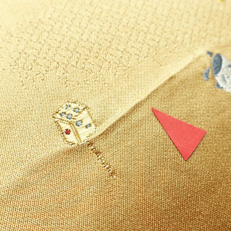袋帯 六通柄 正絹 古典柄 刺繍 独楽 傘 黄・黄土色_画像4