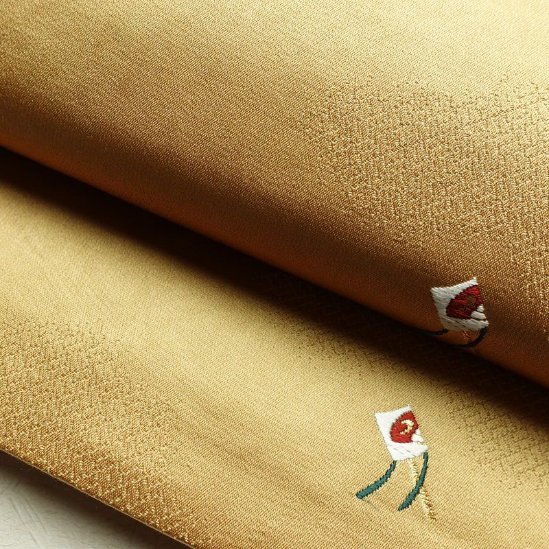 袋帯 六通柄 正絹 古典柄 刺繍 独楽 傘 黄・黄土色_画像9