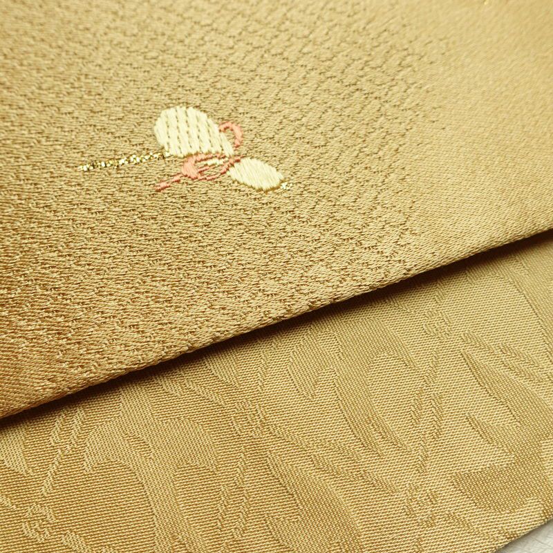袋帯 六通柄 正絹 古典柄 刺繍 独楽 傘 黄・黄土色_画像14