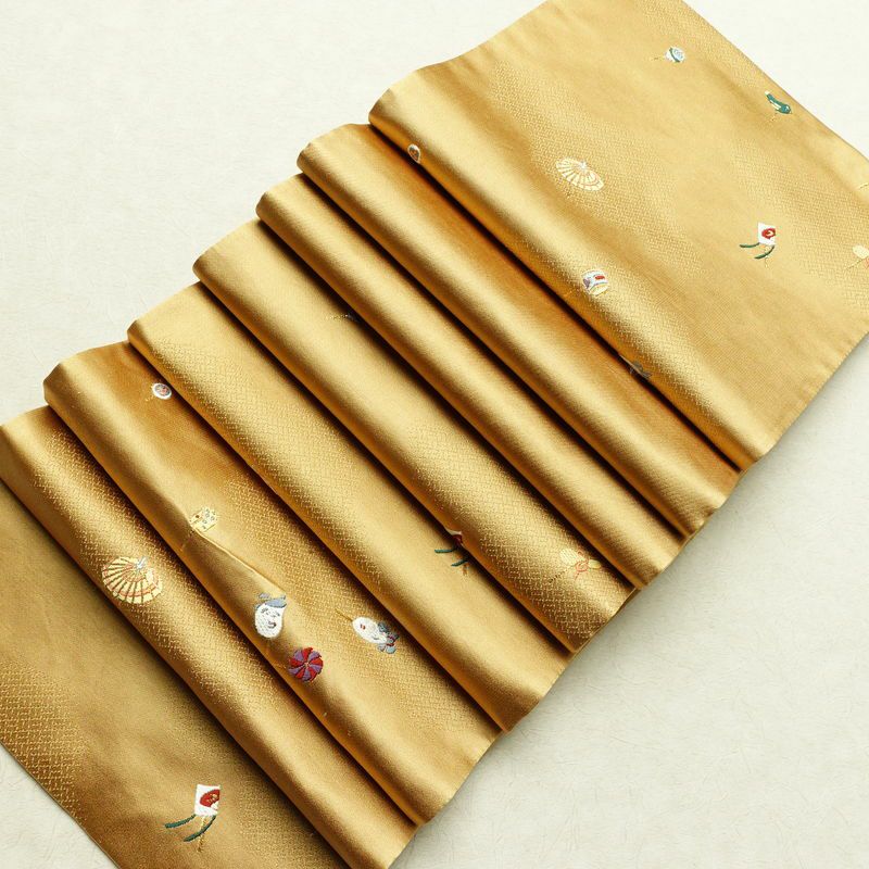 袋帯 六通柄 正絹 古典柄 刺繍 独楽 傘 黄・黄土色_画像20