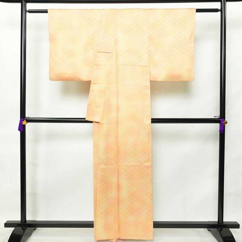 小紋 付下小紋 良品 一つ紋付き 正絹 古典柄 袷仕立て 身丈159.5cm 裄丈63.5cm ぼかし 橙_画像2