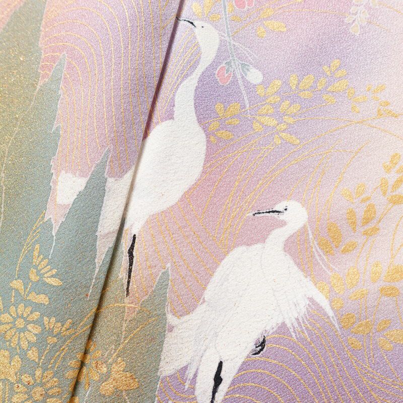 訪問着 縮緬 正絹 古典柄 袷仕立て 身丈158.5cm 裄丈67cm 箔 ピンク_画像8