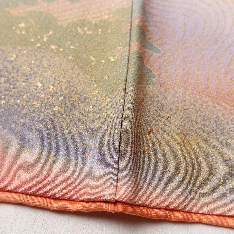 訪問着 縮緬 正絹 古典柄 袷仕立て 身丈158.5cm 裄丈67cm 箔 ピンク_画像9