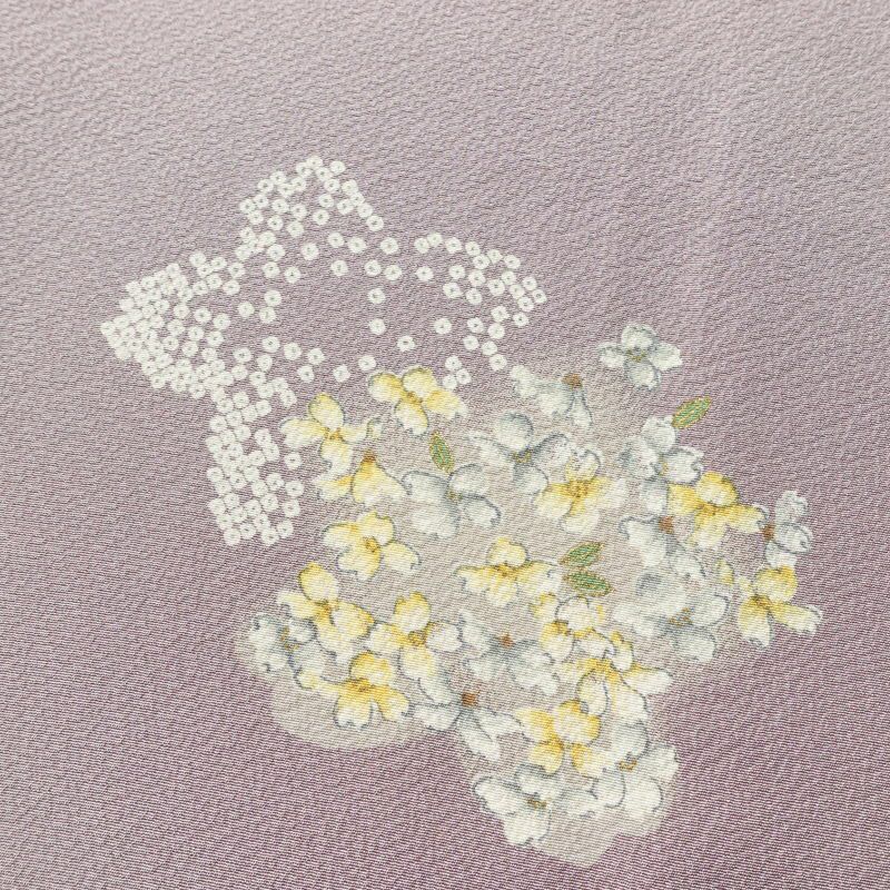 小紋 縮緬 飛び柄 正絹 花柄 袷仕立て 身丈153cm 裄丈69cm 紫・藤色_画像6