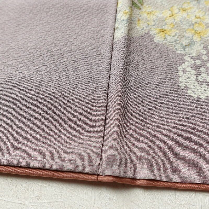 小紋 縮緬 飛び柄 正絹 花柄 袷仕立て 身丈153cm 裄丈69cm 紫・藤色_画像10