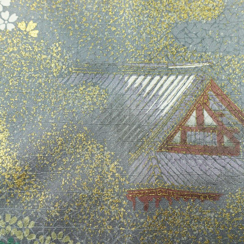 付け下げ 良品 しつけ糸付き 一つ紋付き 正絹 風景柄 袷仕立て 身丈160cm 裄丈64cm 箔 刺繍 青・紺_画像8