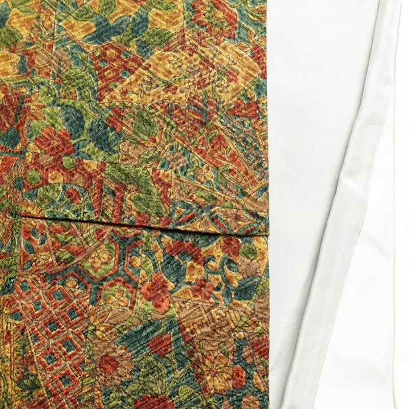 小紋 良品 縮緬 正絹 古典柄 袷仕立て 身丈161.5cm 裄丈66cm 黄・黄土色_画像17