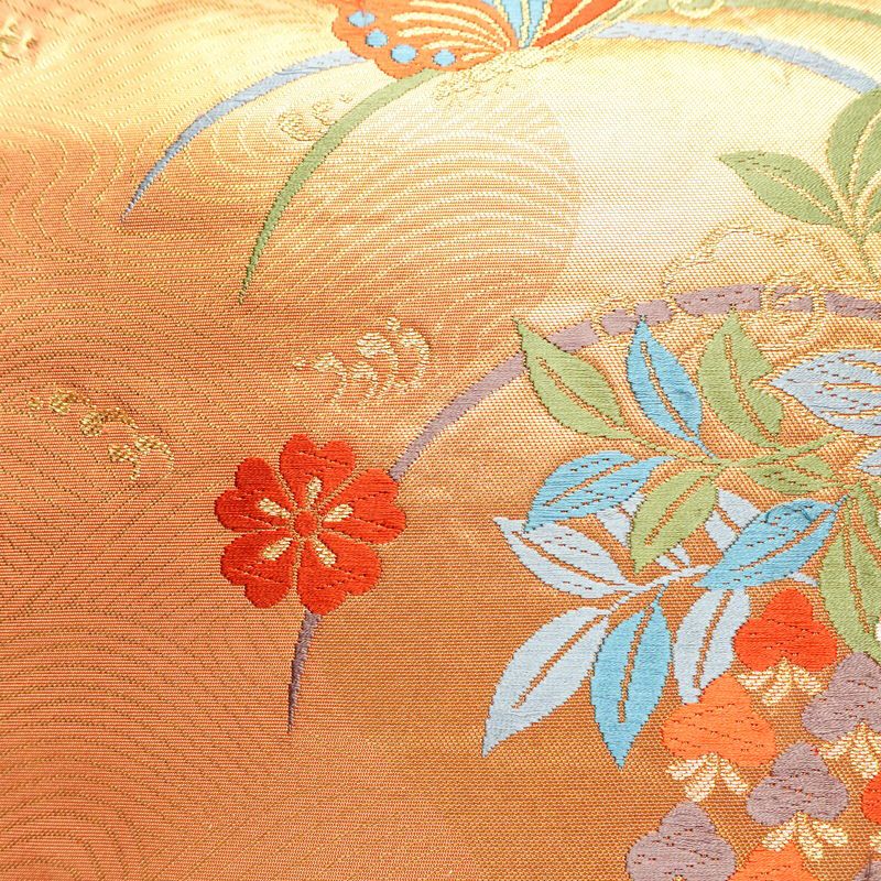 袋帯 六通柄 フォーマル用 正絹 花柄 蝶 箔 橙_画像4