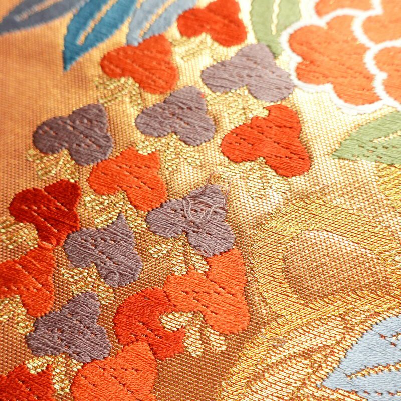 袋帯 六通柄 フォーマル用 正絹 花柄 蝶 箔 橙_画像5