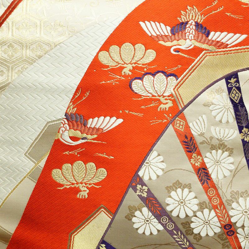 袋帯 六通柄 フォーマル用 正絹 古典柄 扇面 箔 ベージュ_画像2