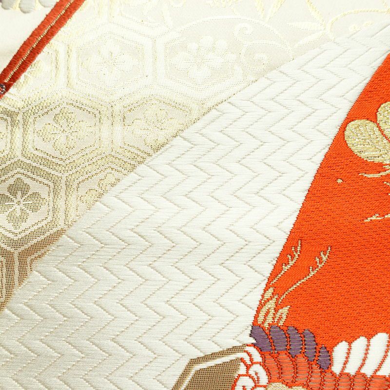 袋帯 六通柄 フォーマル用 正絹 古典柄 扇面 箔 ベージュ_画像5