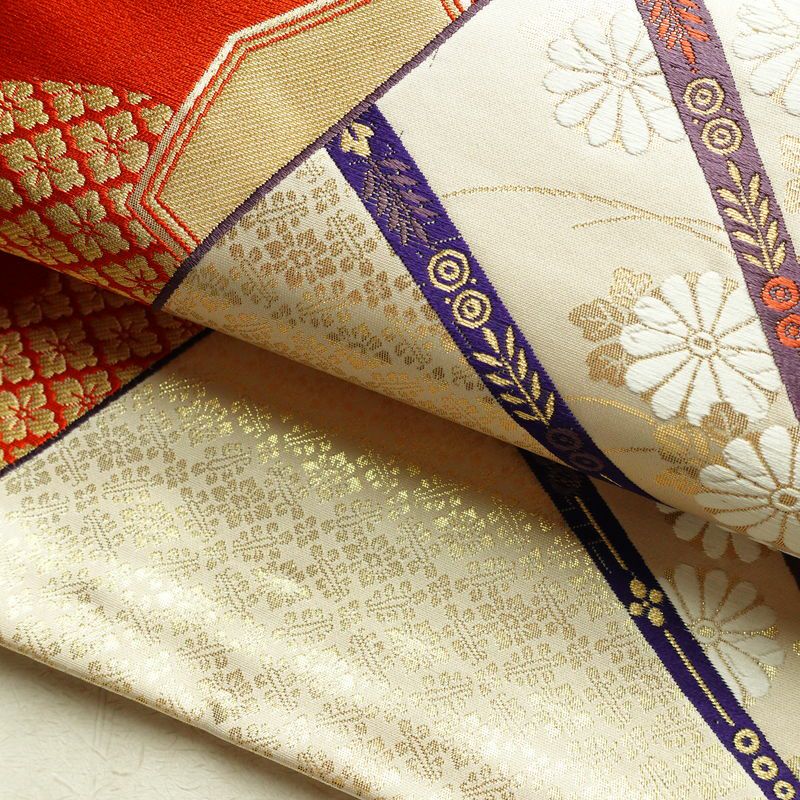 袋帯 六通柄 フォーマル用 正絹 古典柄 扇面 箔 ベージュ_画像6