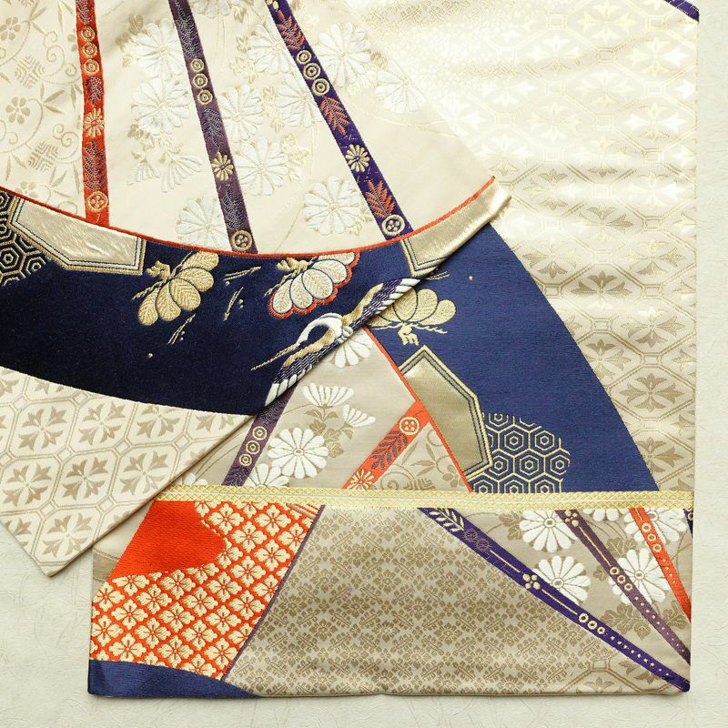 袋帯 六通柄 フォーマル用 正絹 古典柄 扇面 箔 ベージュ_画像13