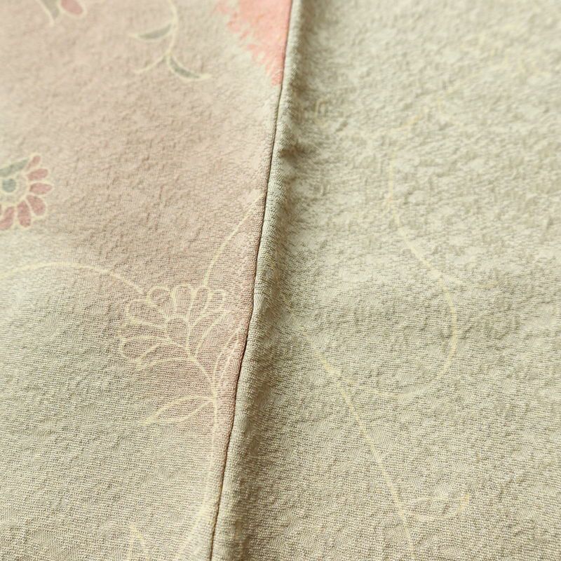 小紋 絞り 正絹 花柄 袷仕立て 身丈157cm 裄丈68cm 緑・うぐいす色_画像10