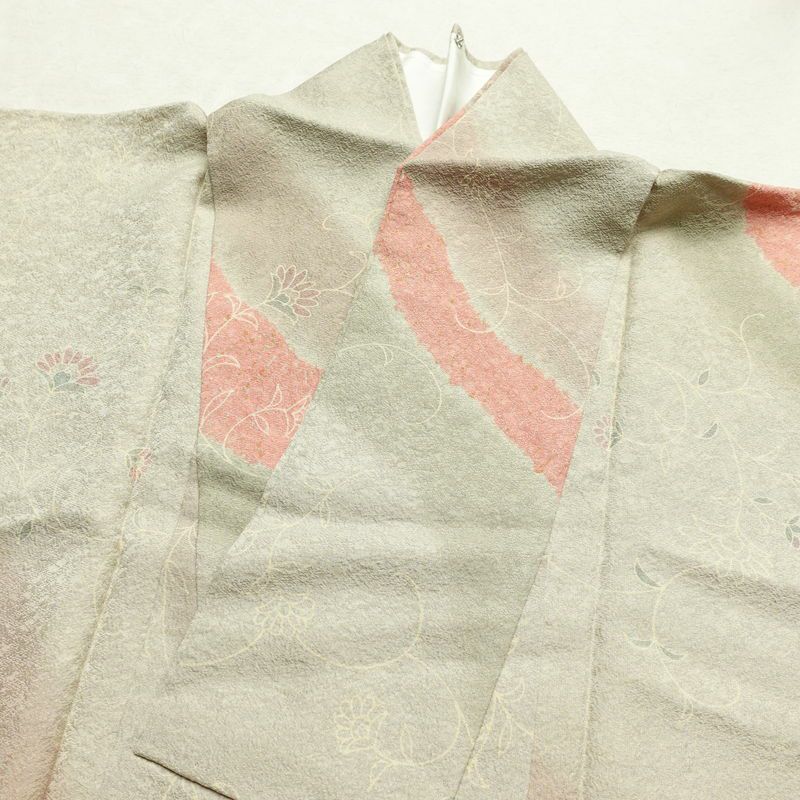 小紋 絞り 正絹 花柄 袷仕立て 身丈157cm 裄丈68cm 緑・うぐいす色_画像15