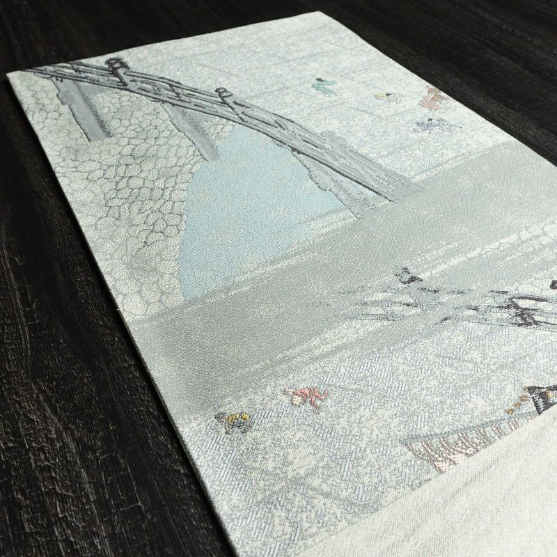 袋帯 六通柄 フォーマル用 正絹 風景柄 金糸 グレー_画像18